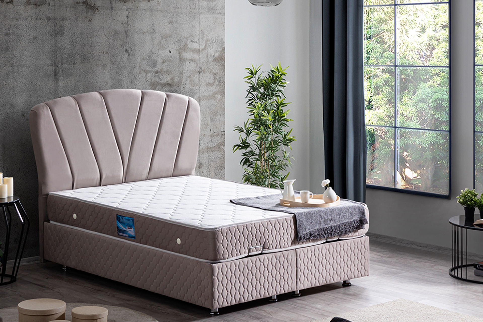 line new baza baslik ve orthosoft ortopedik yatak seti gri 100x200 fiyati vivense