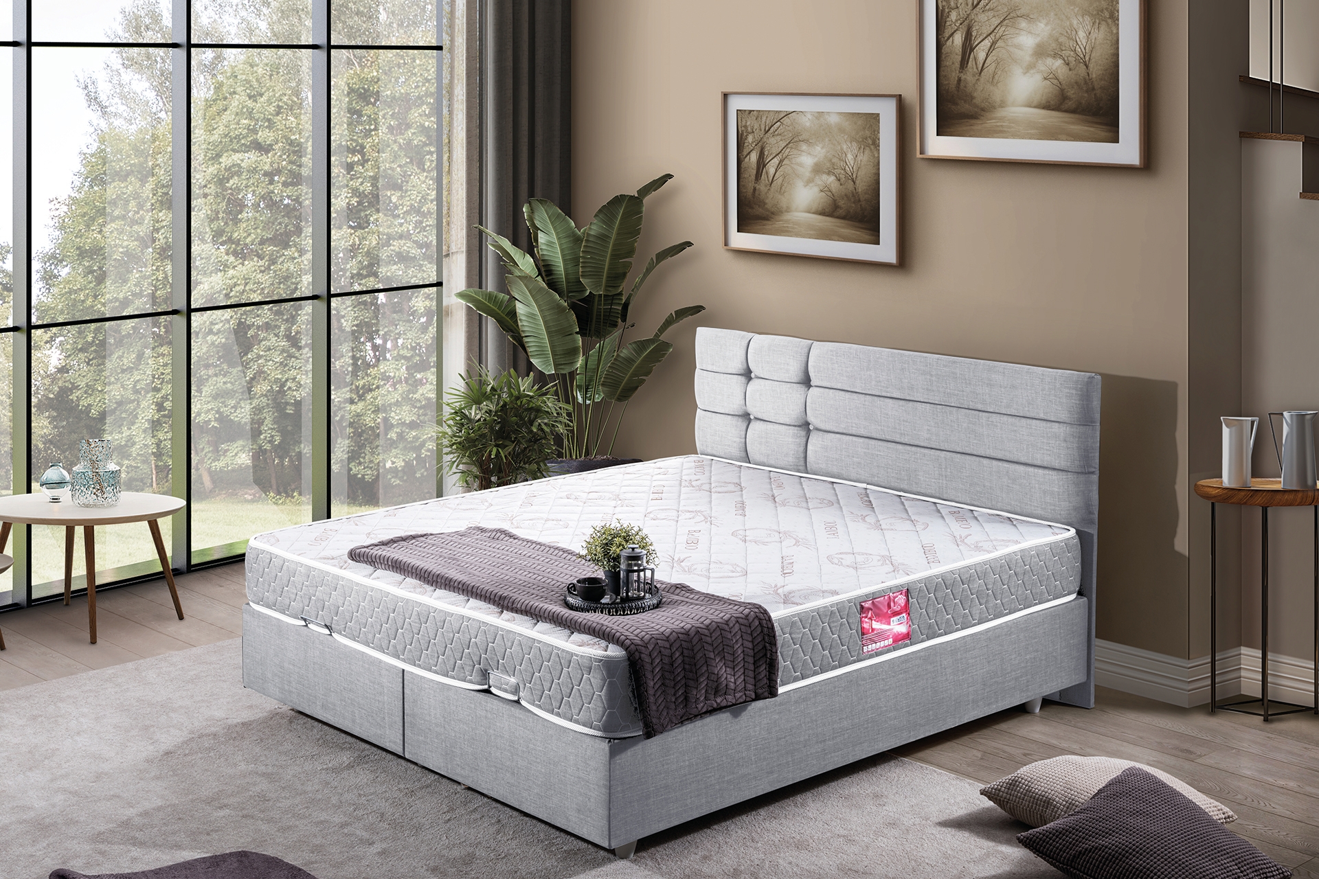 Viyana Baza Başlık Seti- Açık Gri- 180X200 -1