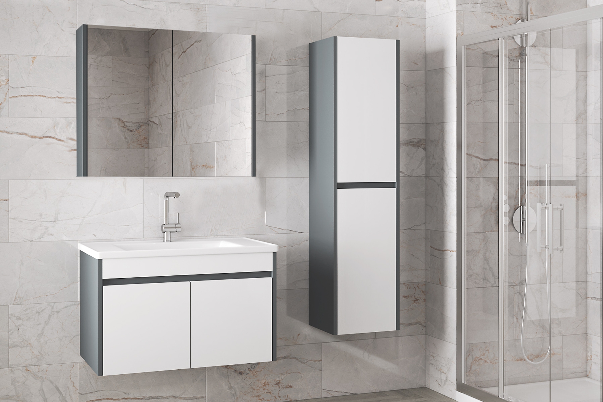 ALFA ESTELLA-EA AYNALI LAVABOLU BANYO DOLAP TAKIMI, BOY DOLAPLI, 115 CM