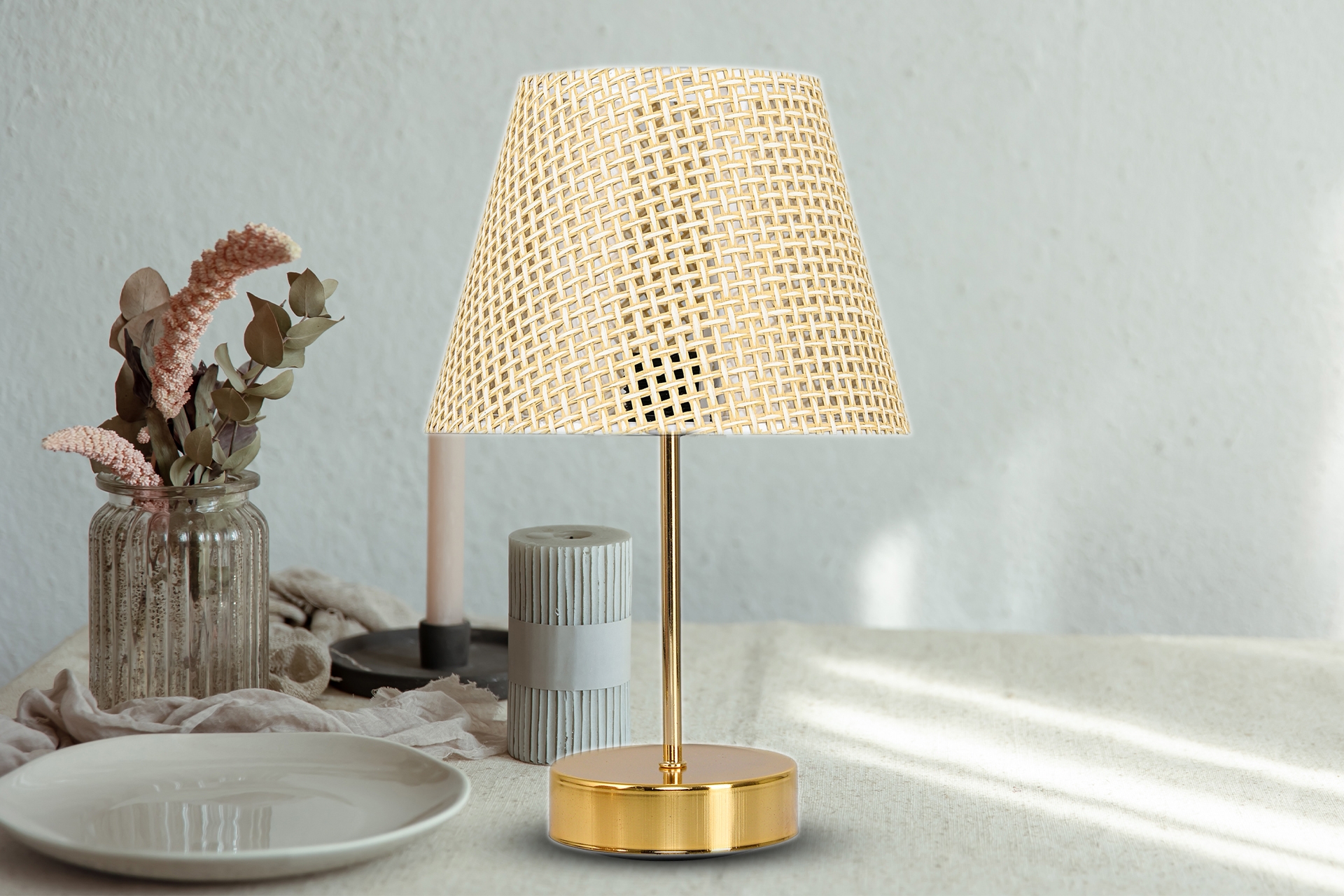 Evlight Yesna Hazeran Abajur- Krem- Gold Metal Ayaklı -1