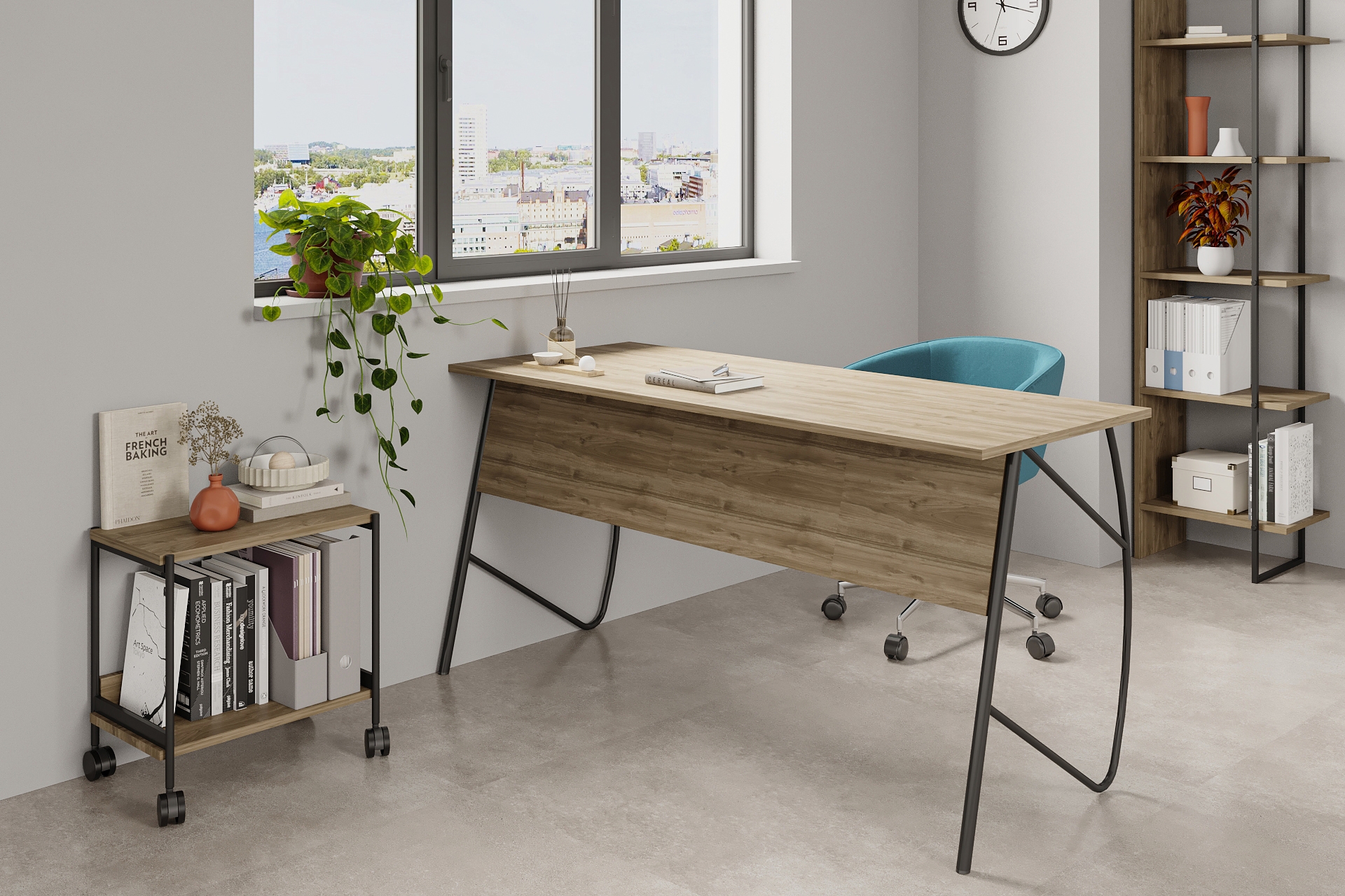 Lagomood Ella Çalışma Masası Ve Tekerlekli Sehpa Takım- Ceviz- 150 Cm -1