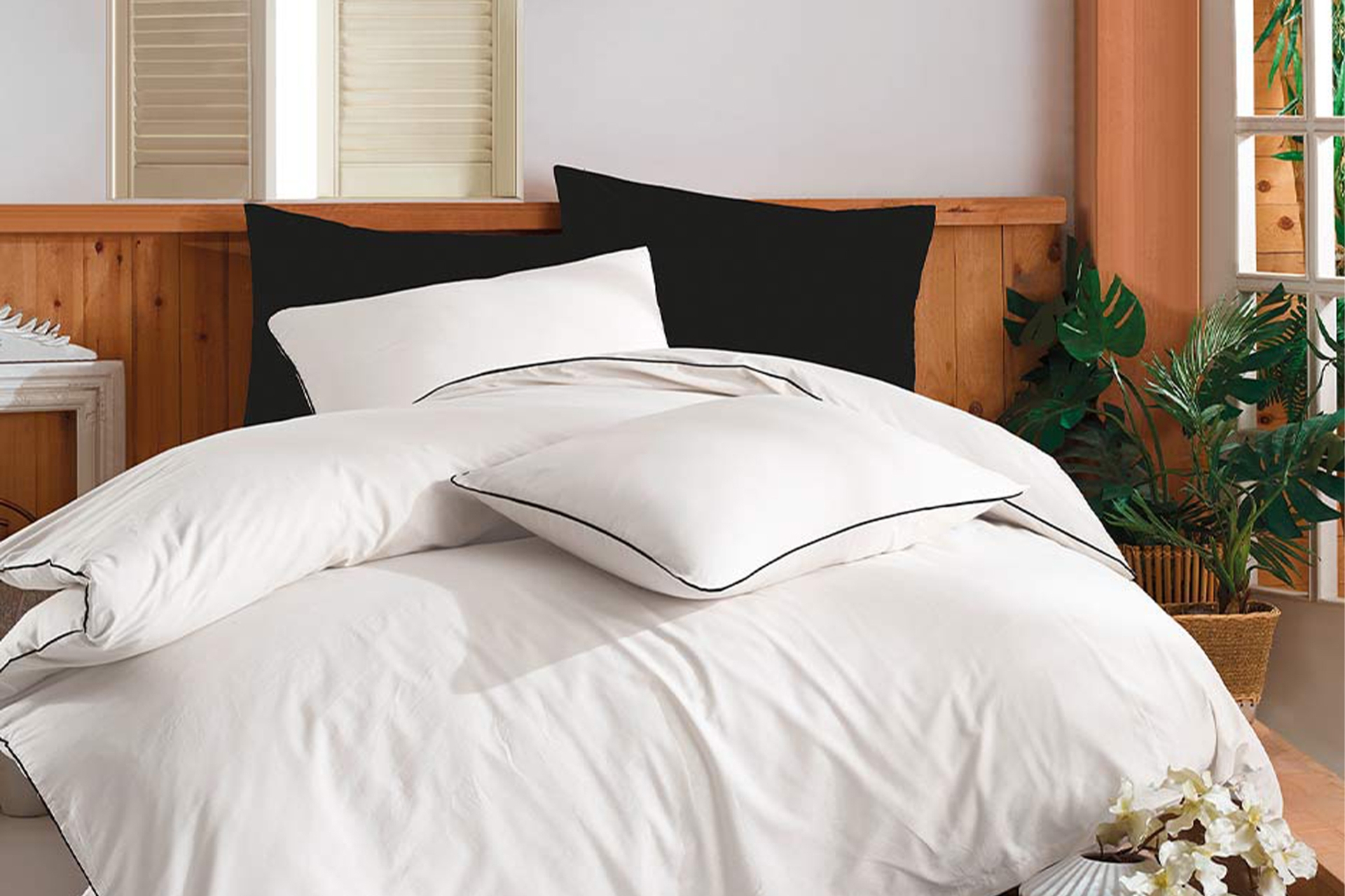 Plain Dekbedovertrekset 200x220 cm, Wit&Zwart, Tweepersoons