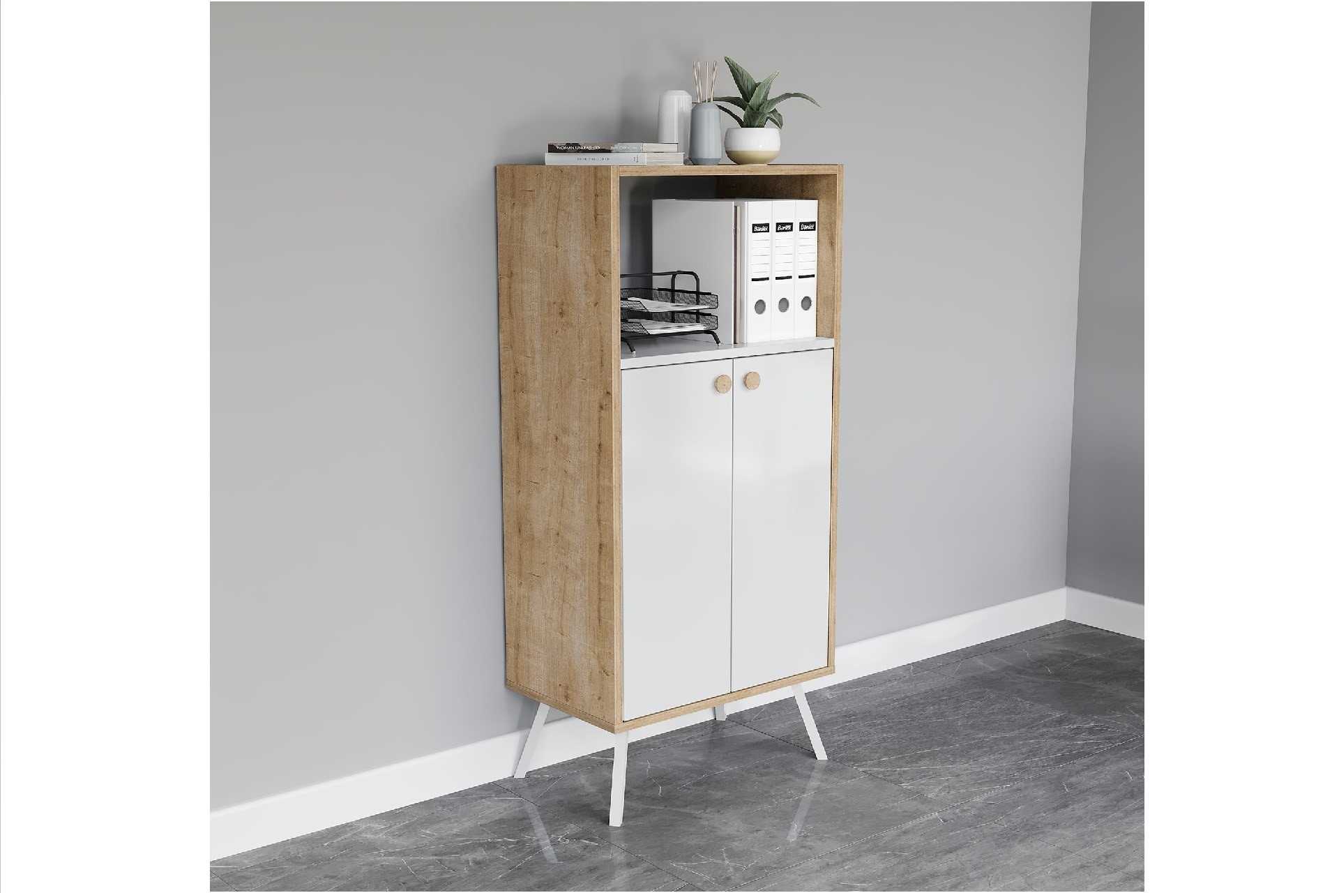 Lagomood Rasha Ofis Dolabı- Beyaz Meşe -1