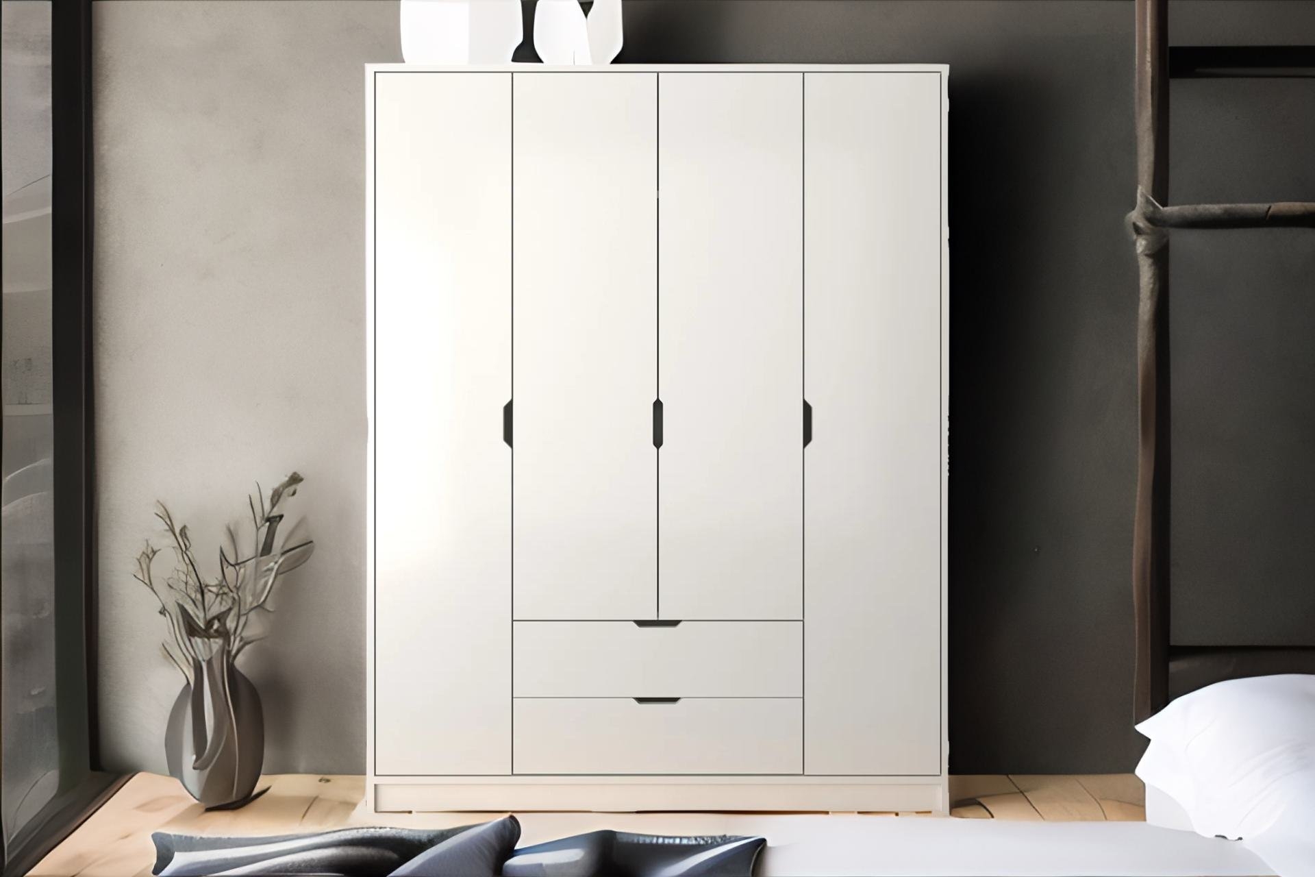 Matte Kleiderschrank mit 4 Türen und 2 Schubladen, Weiß | Vivense  Deutschland