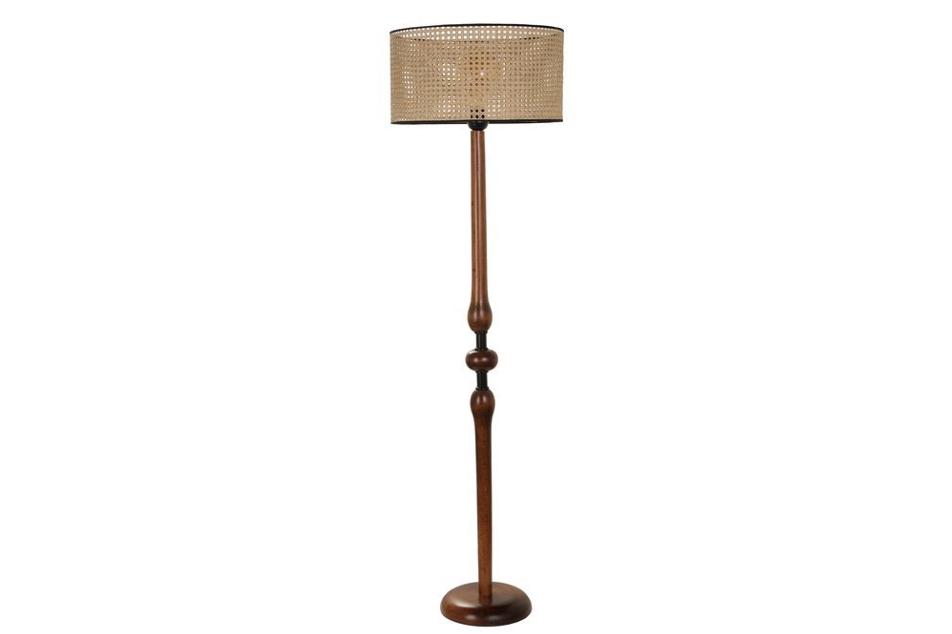 Lumexx Mayıs Silindir Lambader- Ceviz Ayak- Rattan Abajurlu - 1