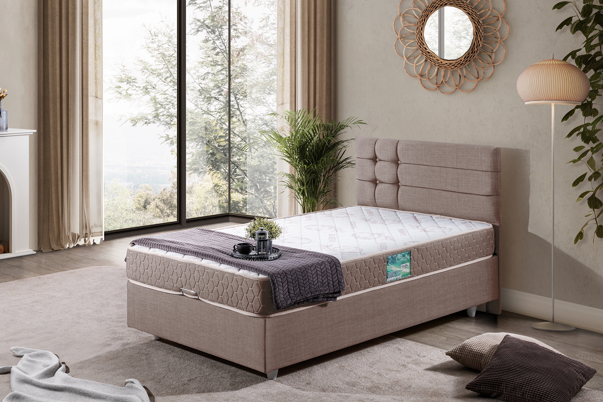 Viyana Baza Başlık Letto Yatak Seti- Kahverengi- 100X200 -1