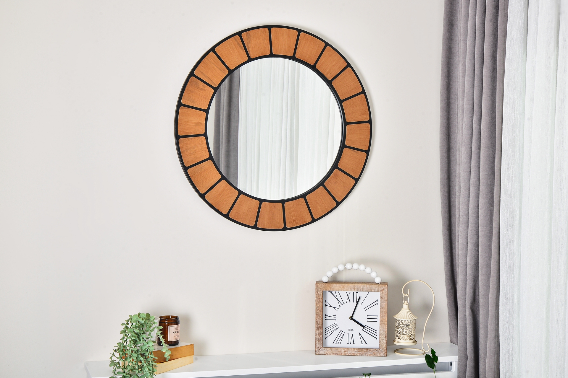 Dfn Wood Terra Yuvarlak Dekoratif Banyo Aynası- 80X80 Cm -1
