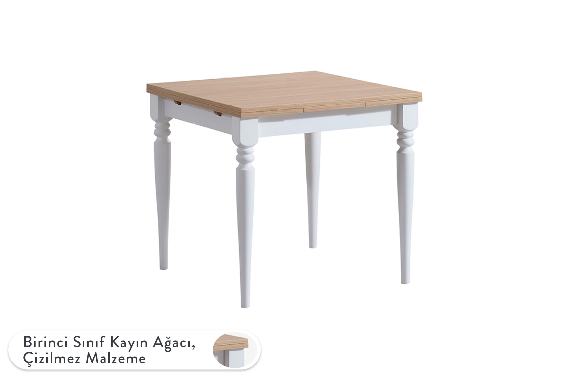 Vera Çizilmez Açılır Mutfak Masası- Meşe- Beyaz- 70X80 -1
