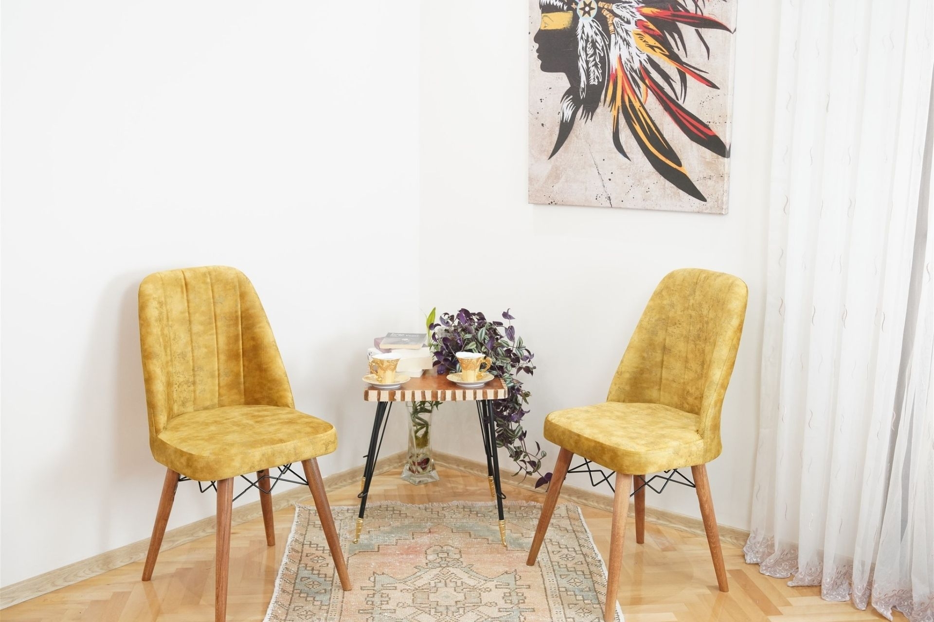 Tubihome Kare Gold Sandalye- Sarı- 2 Adet -1