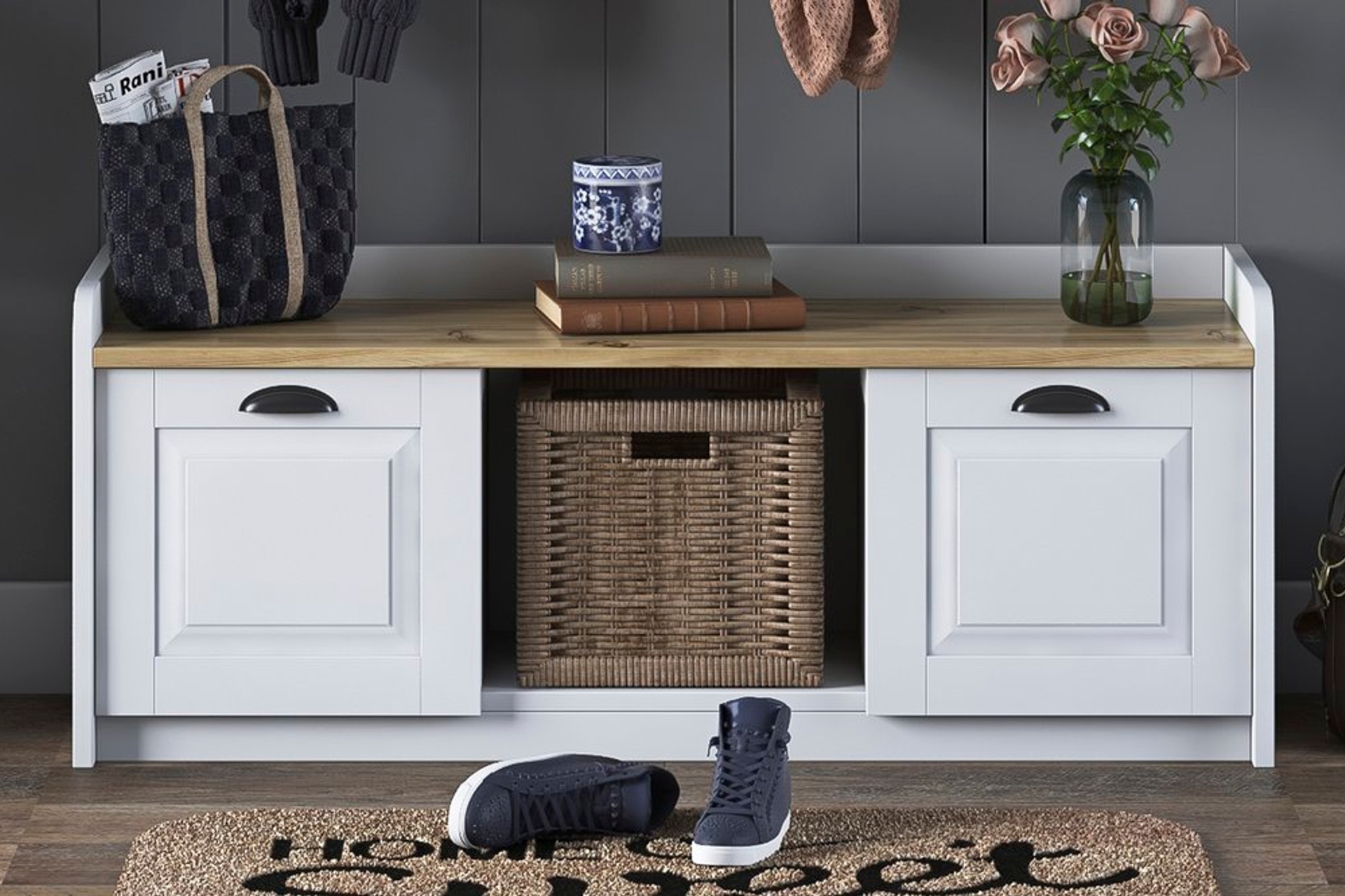 Rani P2 Modern Ayakkabilik Ayakkabi Dolabi Beyaz Kece Ceviz M1 Fiyati Vivense