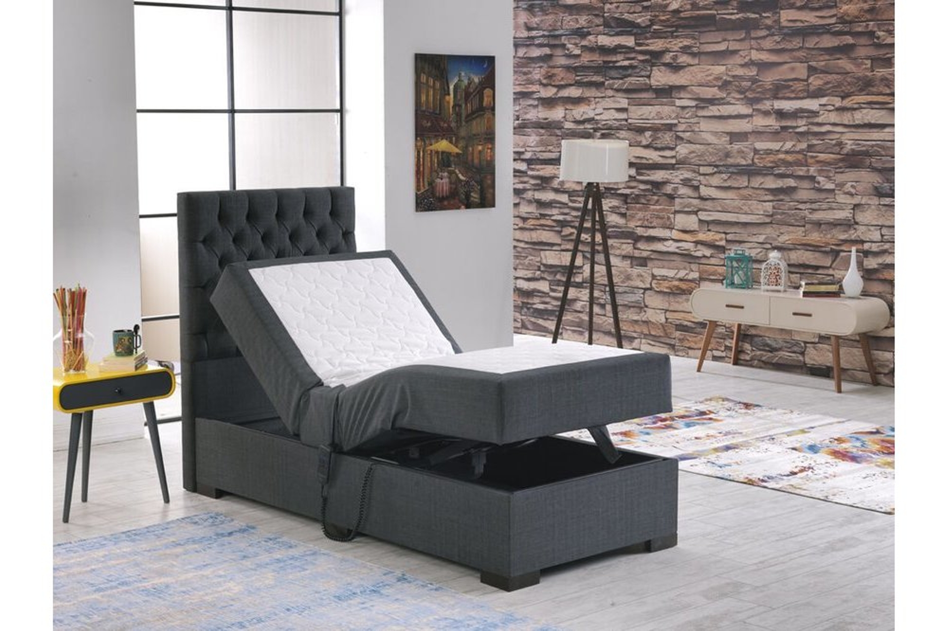 LEİLA HAREKETLİ SANDIKLI TEK KİŞİLİK BAZA BAŞLIK YATAK