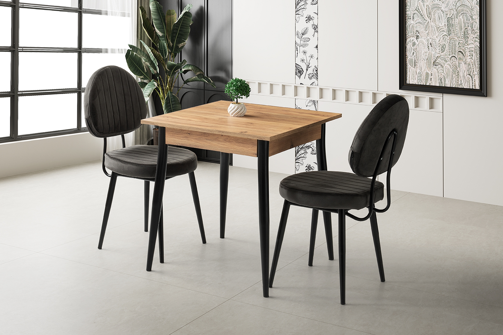 Mendel Masa Ve Bead Sandalye Takımı- Atlantik Çam- 70X70 -1