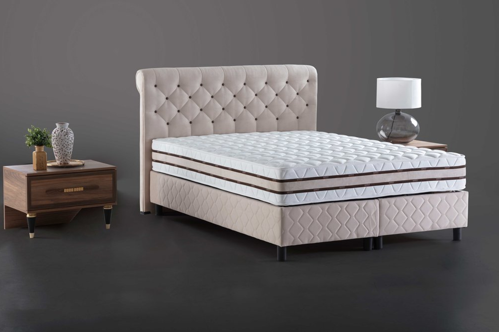 Simay Krem Baza Baslik Yatak Seti 160 X 200 Fiyati Vivense