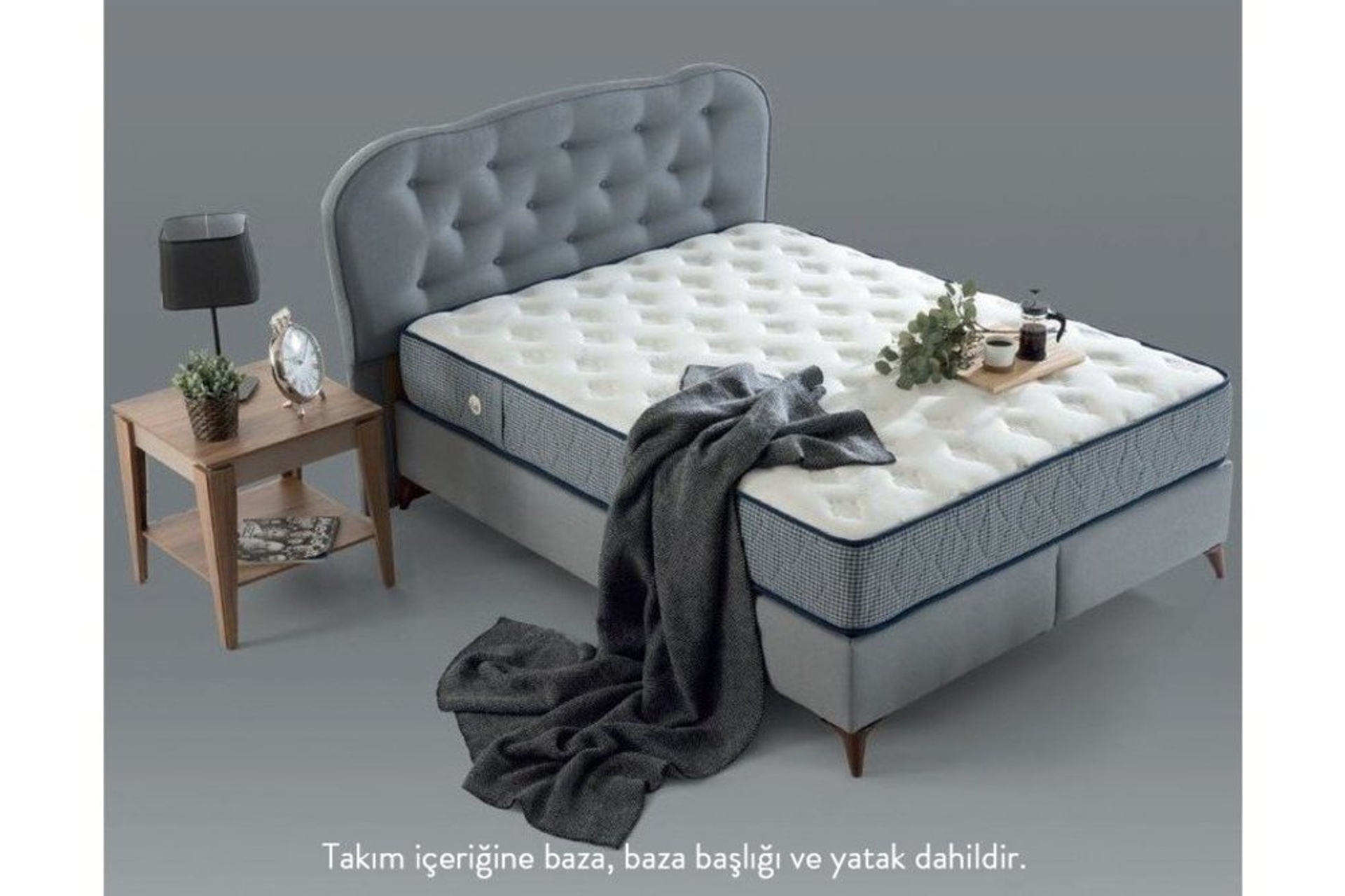 VİOLET GRİ BAZA BAŞLIK YATAK SETİ 120X200 FİYATI Vivense