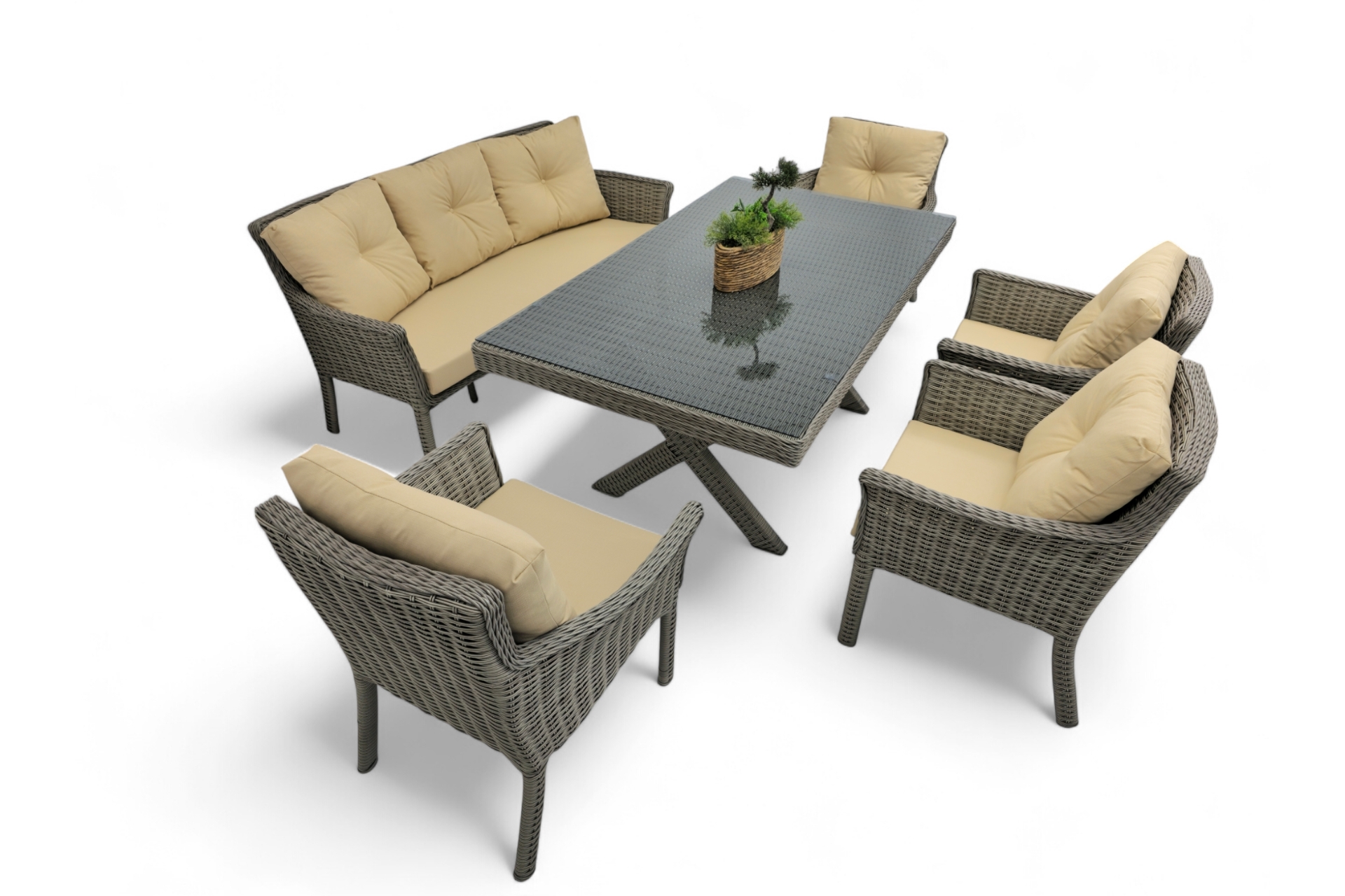 Premium Okyanus Rattan Bahçe Yemek Masası Takımı- 7 Kişilik -1