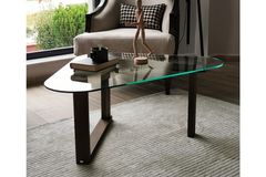 Glass Coffee Table, Dark Wood