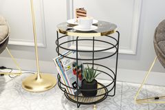 Bino Avant-Garde Bijzettafel met Rekken & Gouden Poten