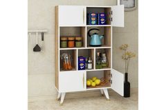 Castor Kitchen Cabinet, White & Light Wood
