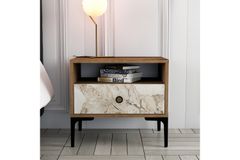 Lissabon Bedside Table, Walnut & White