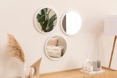 Wood Ronde Wandspiegel Set, 3 Stuks, Wit