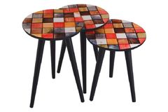 Zerenland High Gloss Bijzettafel, 3-Dlg, Rode Plaid