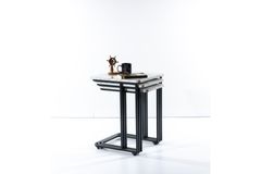 Mono C Bijzettafel, 3 Dlg, Antraciet, Wit Marmer