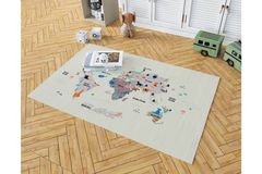 Cream World Map Children's Rug, 120 x 175 cm, Ecru