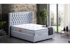 Napoli Box, Hoofdbord En Real Matras Met Pad, Lichtgrijs, 160X200