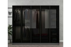 Medway Tideway Garderobe met 5 Glazen Deuren en 2 Laden, 210 cm, Antraciet en Zwart