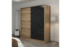 Medway Kledingkast met Schuifdeuren, 180 cm, Zwart en Walnoot