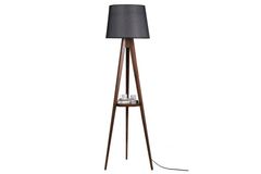 Warrick Houten Vloerlamp met Driepoot & Rek, Zwart & Bruin