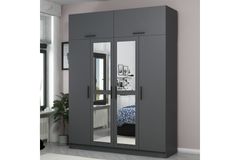 Medway Kledingkast met 4 Deuren, Bovenkast & Spiegel, 210 cm, Antraciet