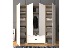 Manorala Kledingkast met 4 Deuren & 2 Lades, Wit & Eik