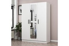 Medway Kledingkast met 3 Deuren, 2 Lades en Spiegel, Wit