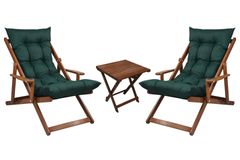 Bysay Opklapbare Houten Ligbeddenset met Armleuningen, 3-Delige, Groen en Walnoot