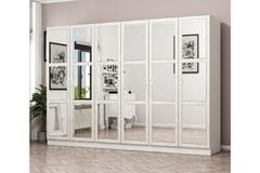 Medway Country Kledingkast met 6 Deuren, 2 Lades en Spiegel, Wit