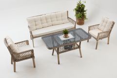 Pirus Rattan 3+1+1 Tuinloungeset, Beige