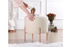 Copper Ronde Poef, Creme