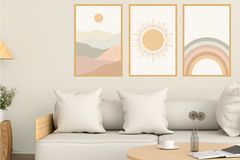 Pastel Skies Art Print with Frame, Triptych