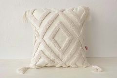 Galia Striped Scandinavian Design Punch Cushion Cover, 40 x 40 cm, Ecru