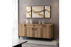 Medway Moon Moderne Dressoir, 160 cm, Goud en Walnoot