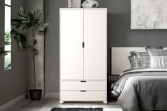 Matte Kledingkast met 2 Deuren & 2 Lades, Wit