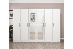 Medway Kledingkast met 6 Deuren, 4 Lades en Spiegel, Wit