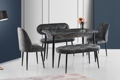 Maand Tafel, Stoel en Bank Set, Grijs & Zwart, 120X70