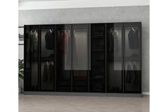 Medway Tideway Garderobe met 7 Glazen Deuren en 2 Laden, 210 cm, Antraciet en Zwart