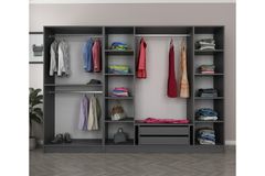 Medway Tideway Garderobe met 6 Glazen Deuren en 2 Laden, 210 cm, Antraciet en Zwart