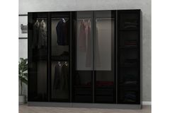 Medway Tideway Garderobe met 5 Glazen Deuren en 2 Laden, 210 cm, Antraciet en Zwart