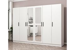 Medway Kledingkast met 6 Deuren, 4 Lades en Spiegel, Wit