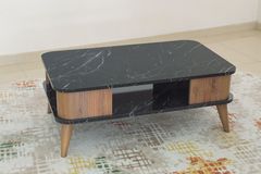Hey Kumsal Salontafel, Zwart Marmer Walnoot