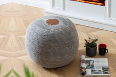 Nora Ronde Decoratieve Gebreide Poef, grijs